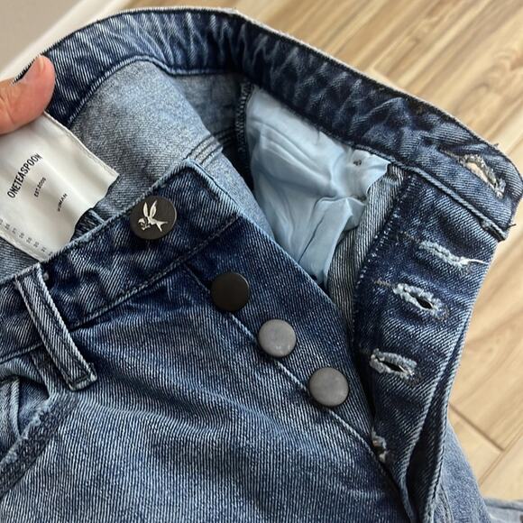 Oneteaspoon Studded Cropped Straight Jeans Blue Size 23 - Picture 7 of 7